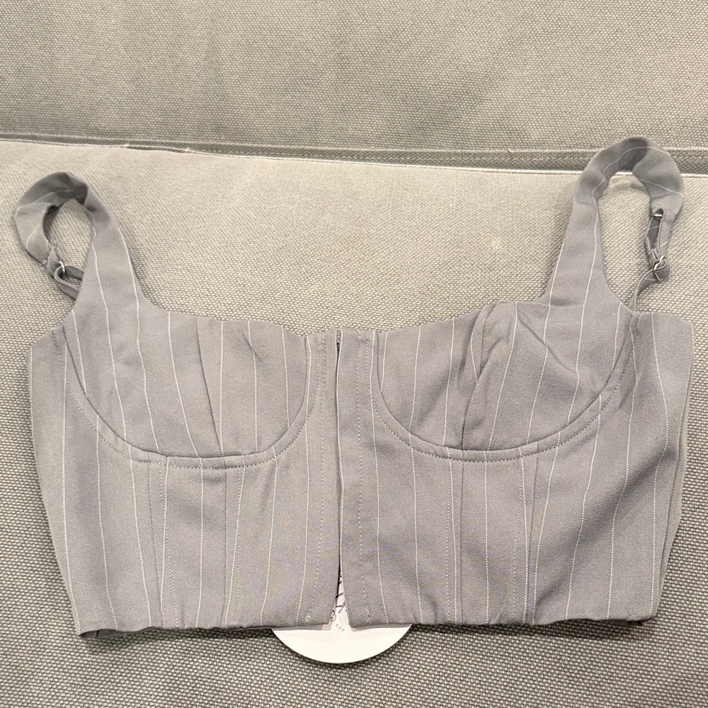 Gray Pinstripe Princess Polly Crop Top